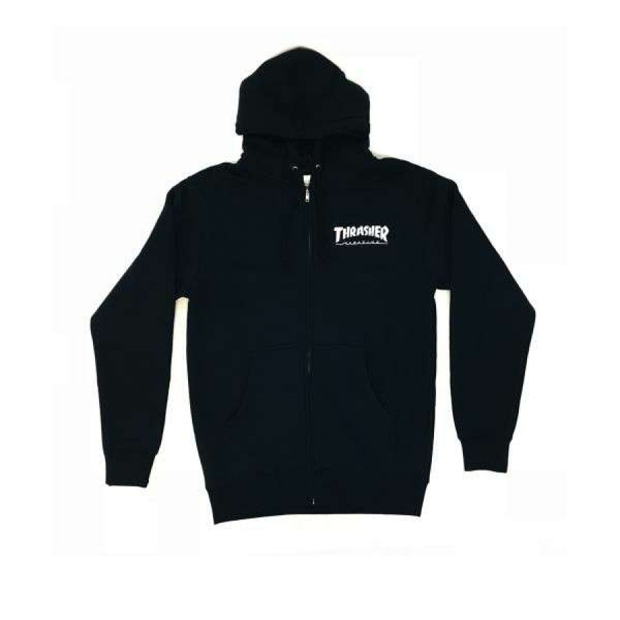 Clothing * | Official Thrasher. Logo Zip Up Hoodie. Navy.