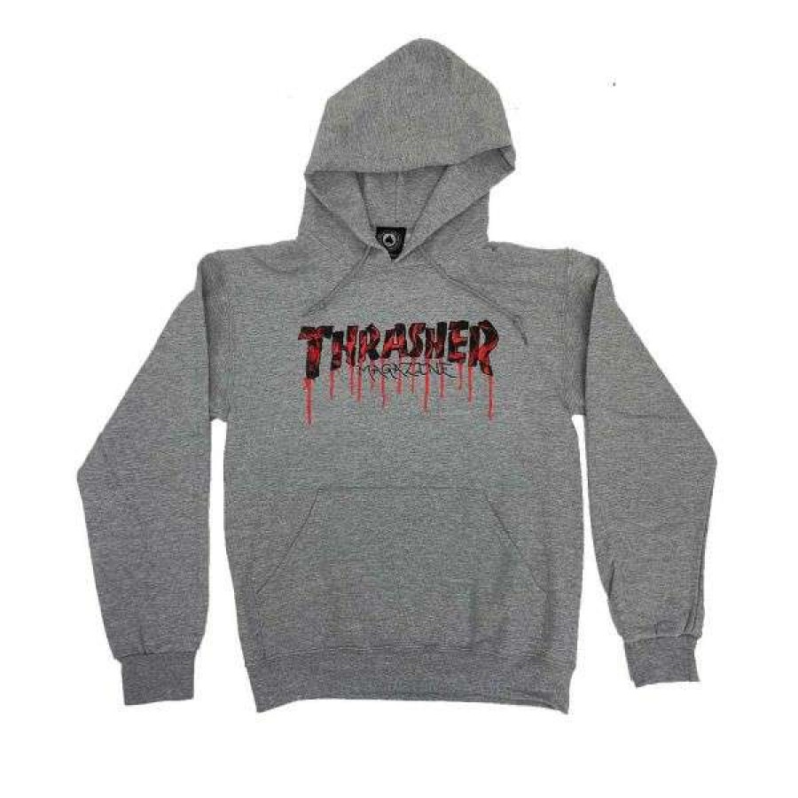 Clothing * | Quality Guarantee Thrasher. Blood Drip Hoodie. Grey.