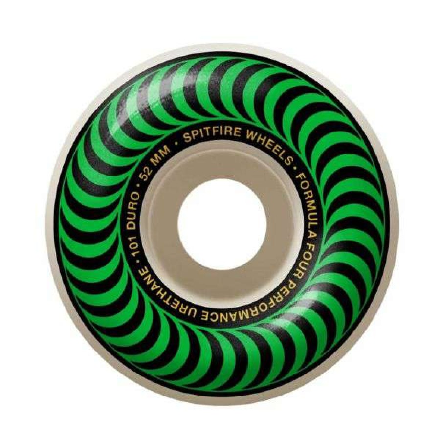 Skateboards * | Discount Spitfire. F4 101 Classic Shape 52Mm Wheels. Natural/Green Swirl.