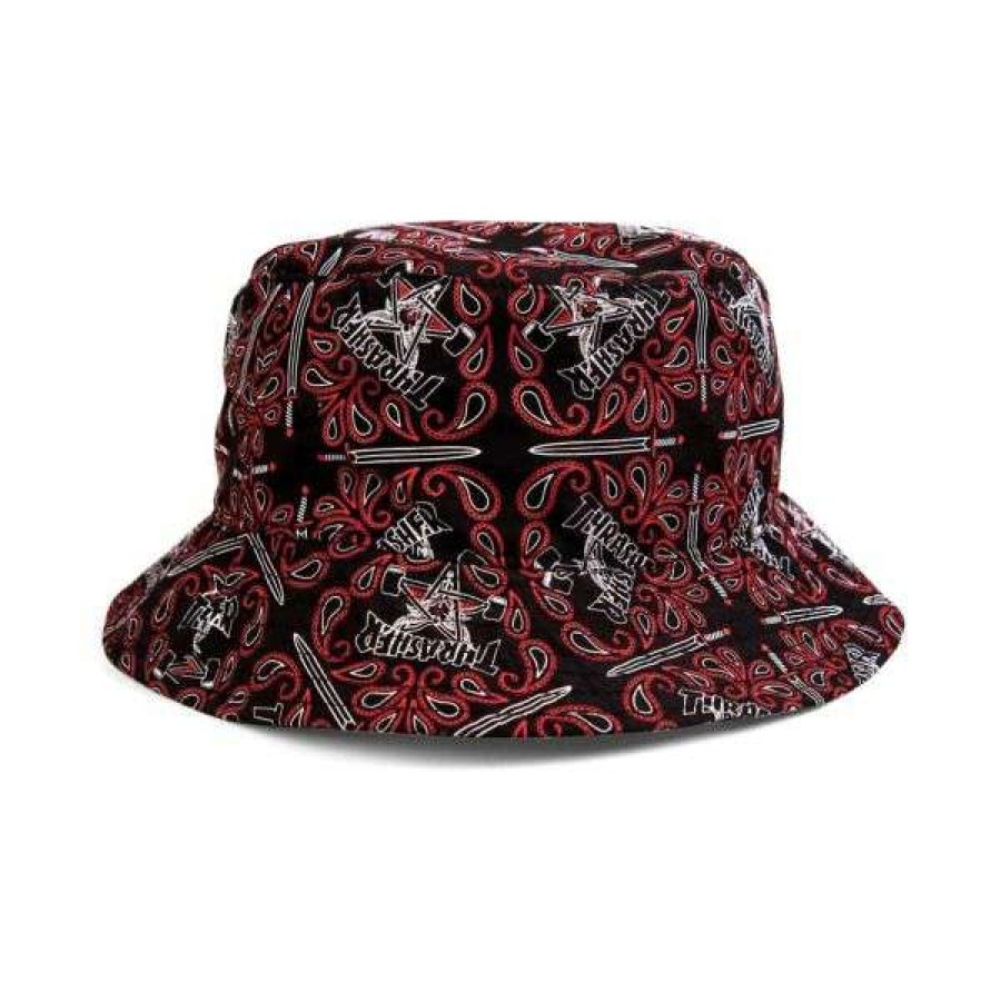 Clothing * | Shop Thrasher. Bandana Buckethat. Black/ Red/ White.