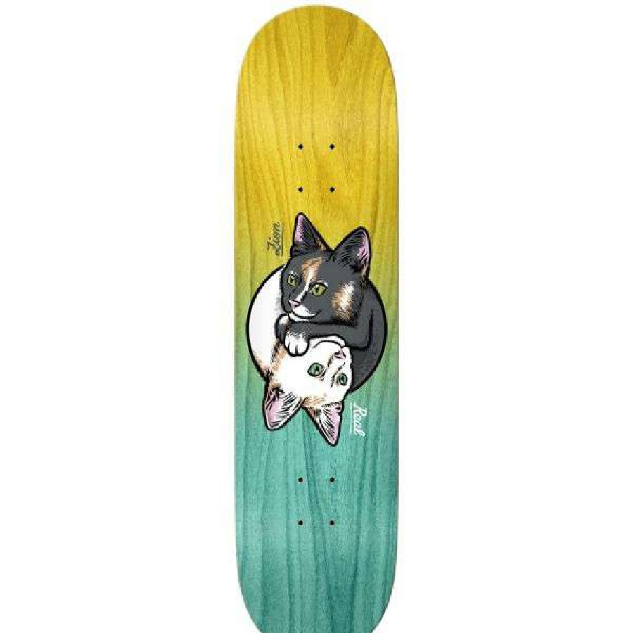 Skateboards * | Best Quality Real. Zion Wright Yin Yang Kitty Pro Deck 8.25. Yellow/Blue Fade.