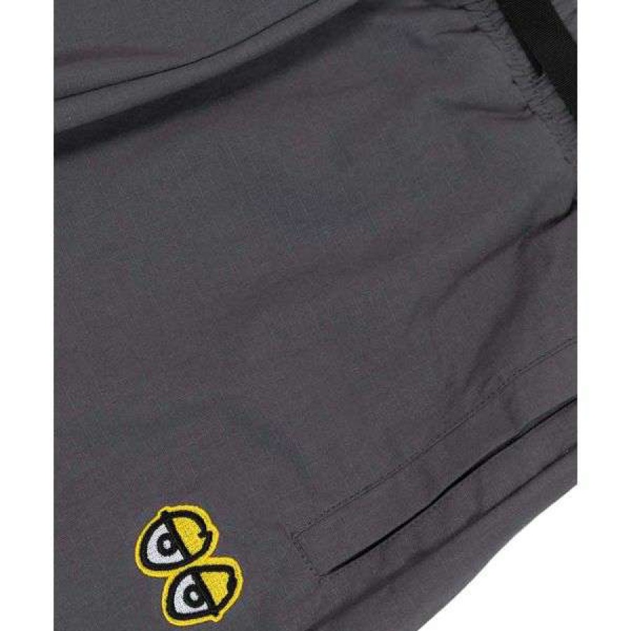 Clothing * | Best Price Krooked. Eyes Ripstop Pant. Charcoal / Yellow Embroidery.