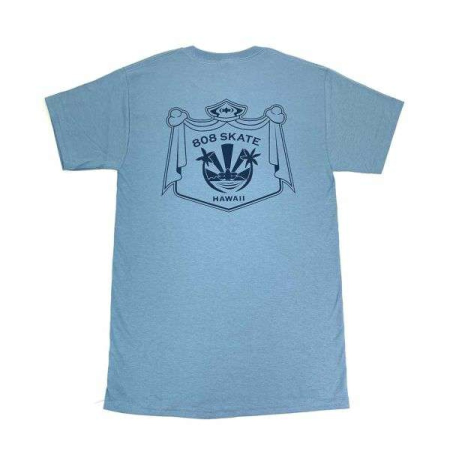 Clothing * | Discount 808 Skate. Crest T Shirt. Grey/Blue.