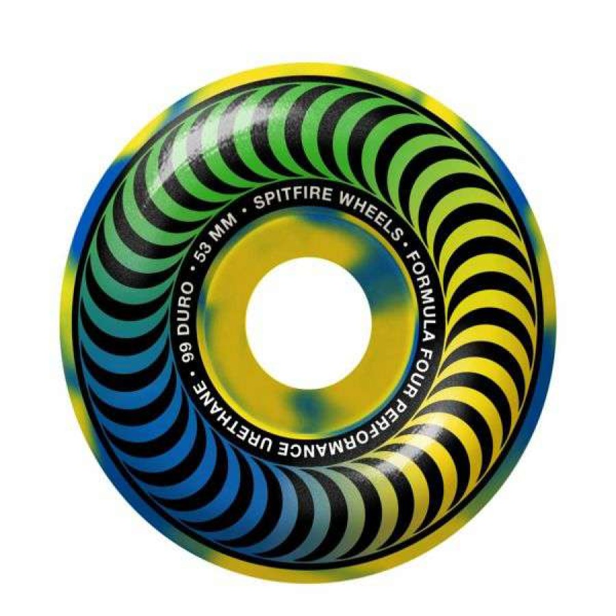 Skateboards * | Shop Spitfire. Multi Swirl F4 99 Classic 53Mm Wheels. Yellow/Blue Swirl.