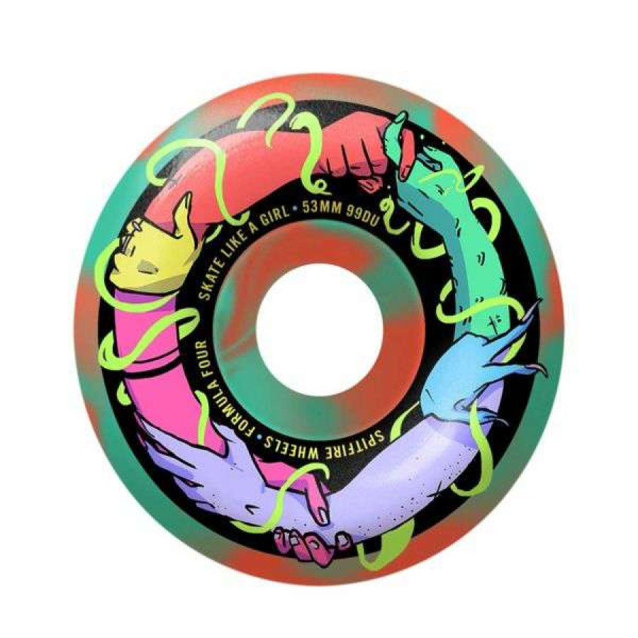 Skateboards * | Best Quality Spitfire. F4 99 Skate Like A Girl Classic Shape Wheels. Pink/Teal Swirl.