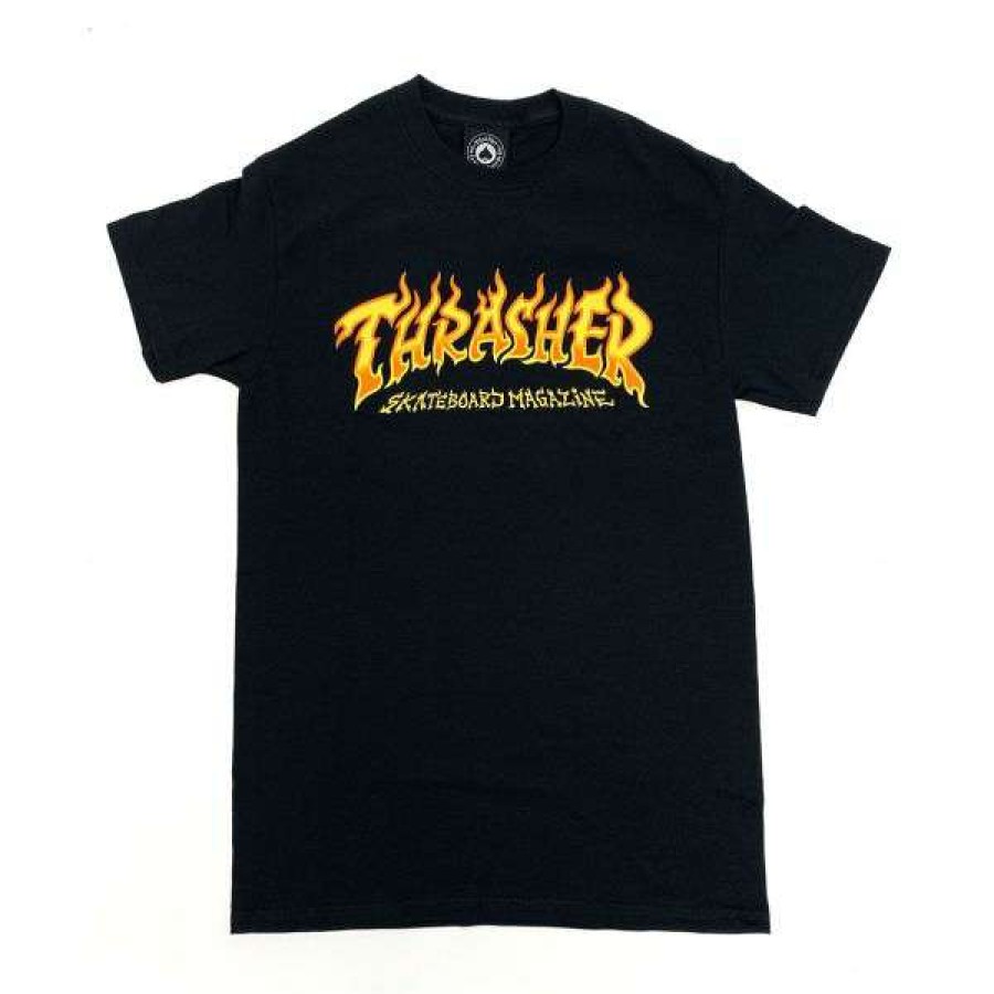 Clothing * | High Quality Thrasher. Fire Logo T Shirt. Black.