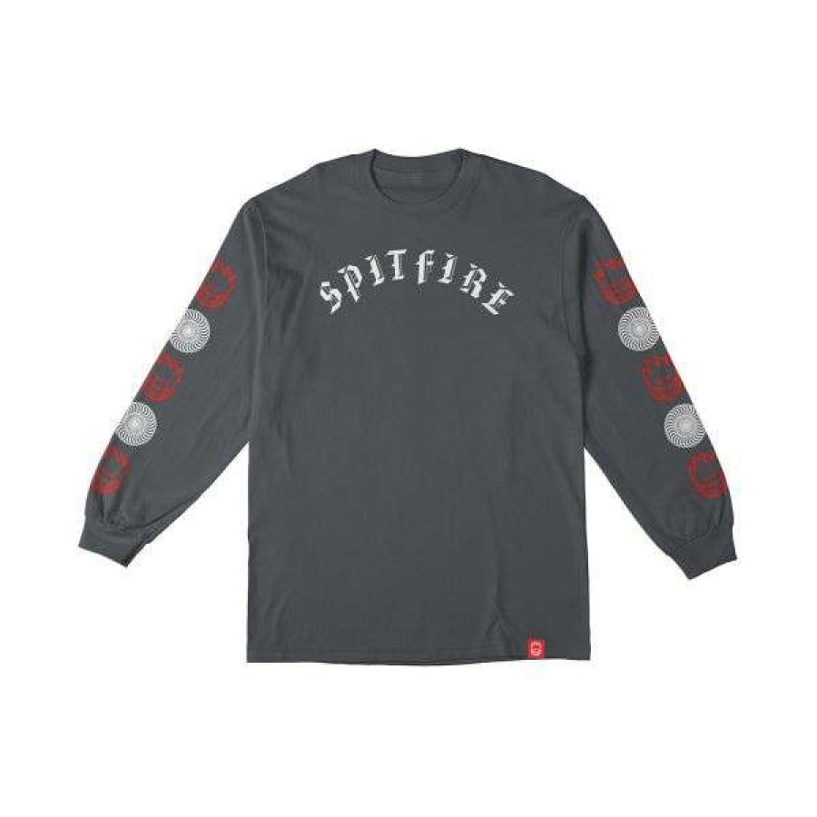 Clothing * | Clearance Spitfire. Old E Combo Longsleeve T Shirt. Silver/ Charcoal.