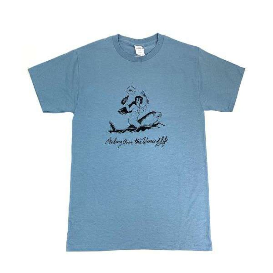 Clothing * | New Threads Shitty Kids. Riding On The Waves Of Life T-Shirt. Grey Blue.