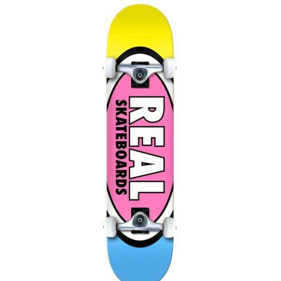 Skateboards * | Best Sale Real. Team Edition Oval Complete 7.3 Mini. Yellow/Pink/Blue.