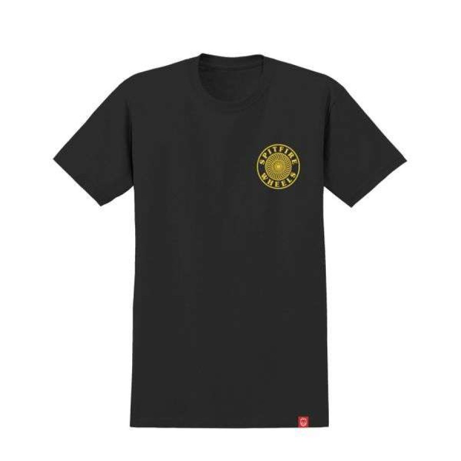 Clothing * | Official Spitfire. Og Circle Outline T Shirt. Black/ Yellow.