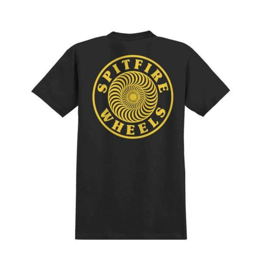 Clothing * | Official Spitfire. Og Circle Outline T Shirt. Black/ Yellow.