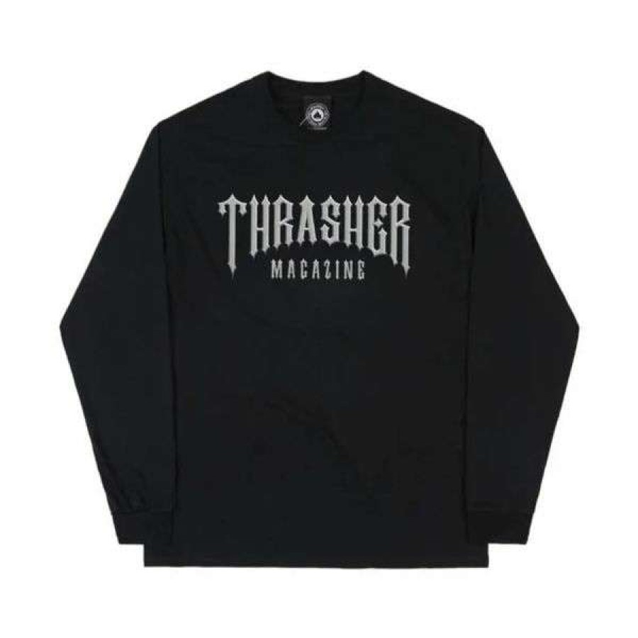 Clothing * | Online Thrasher. Low Logo Longsleeve Shirt. Black.