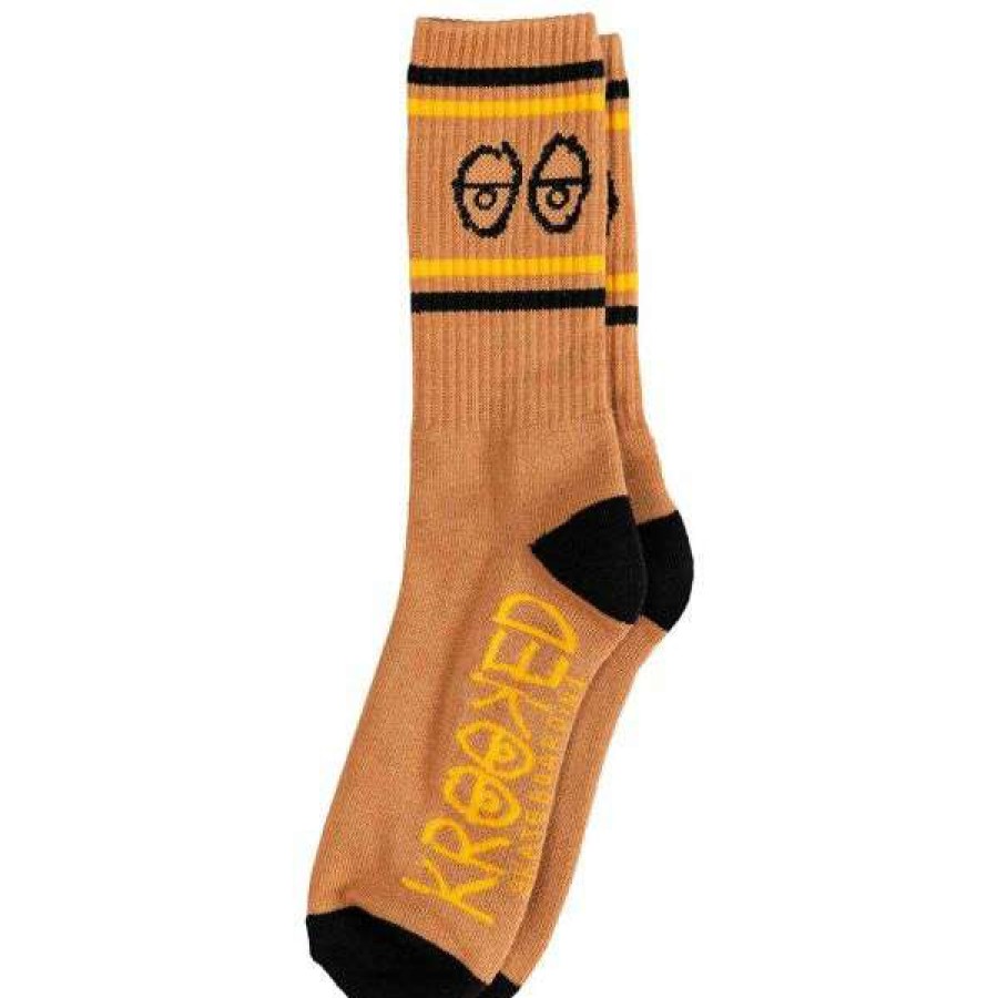 Accessories * | Official Krooked. Eyes Sock. Brown/ Gold.