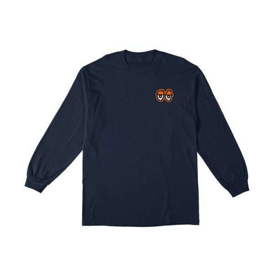 Clothing * | Quality Guarantee Krooked. Straight Eyes Longsleeve T Shirt. Navy/Orange.