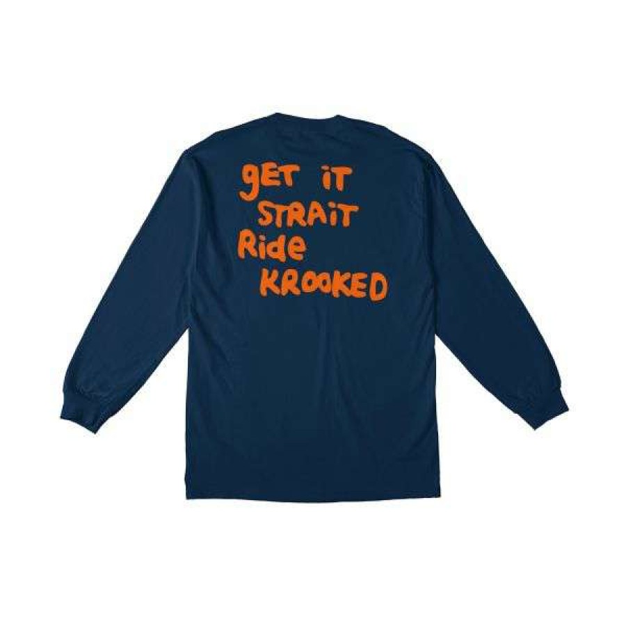 Clothing * | Quality Guarantee Krooked. Straight Eyes Longsleeve T Shirt. Navy/Orange.