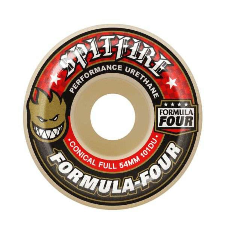 Skateboards * | New Threads Spitfire. F4 101 Conical Full Shape Wheels. Natural/Red Print.