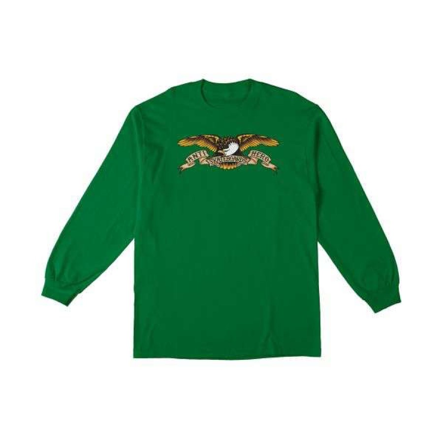 Clothing * | Discount Store Anti Hero. Eagle Youth Longsleeve T Shirt. Green.